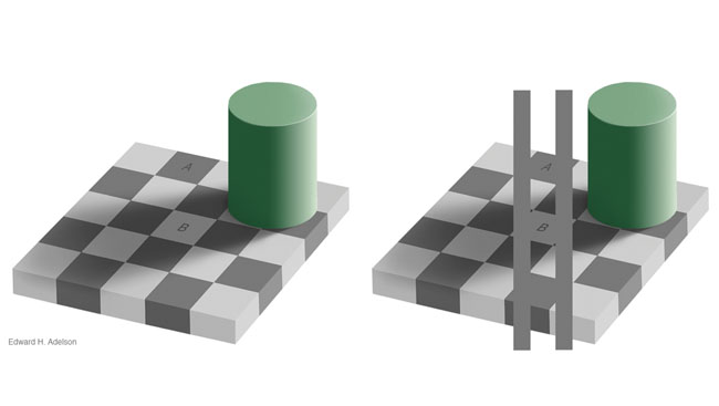 Cylinder shadows compared on checkered surfaces