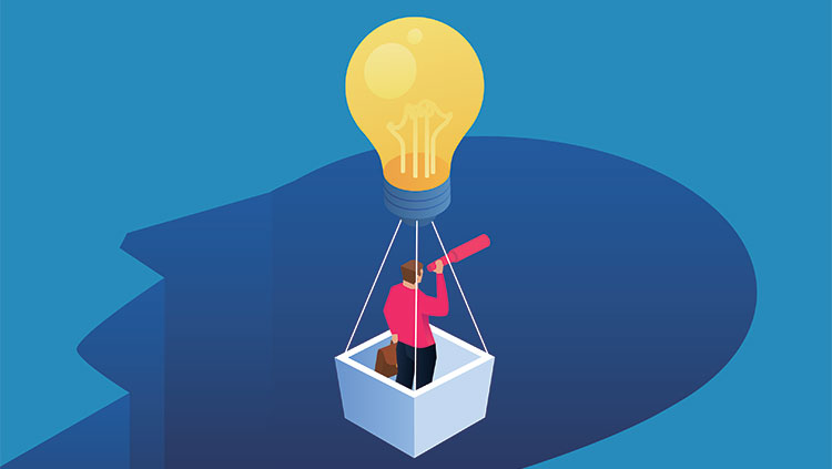 Character in a hot air balloon