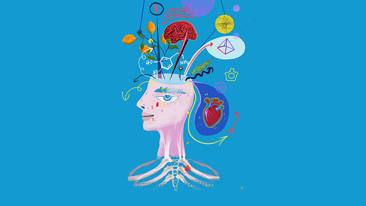 Illustration of head on a blue background