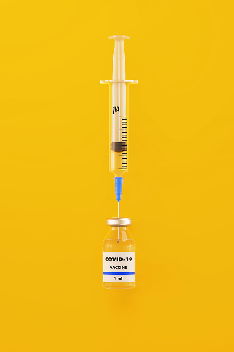 Covid-19 vaccine on yellow background