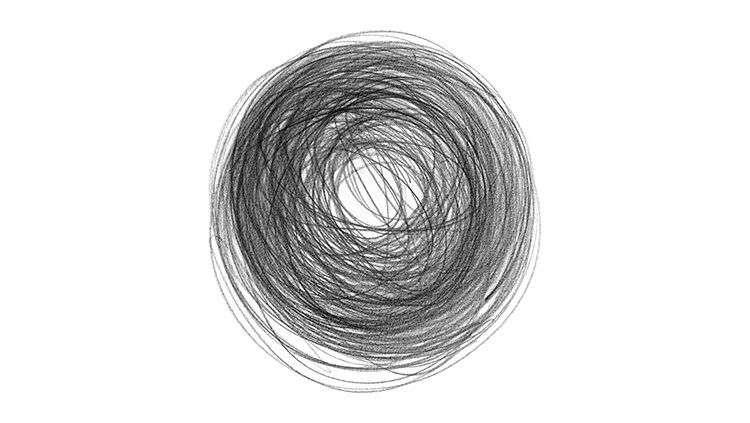 Drawing of a black swirly spiral