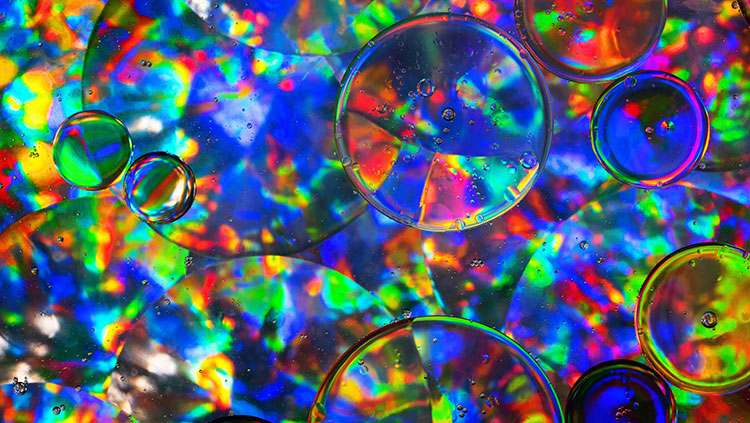 Rice bran oil bubbles floating on water