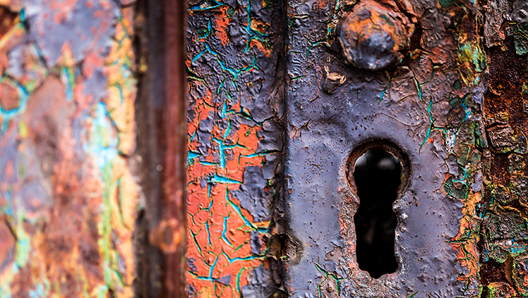Photograph of a rusted keyhole