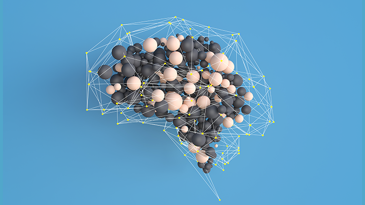 3-D brain on blue background 