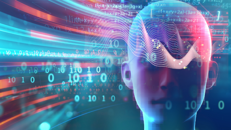 Head with multicolor background and numbers