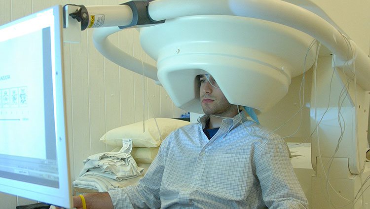A patient in a MEG scanner