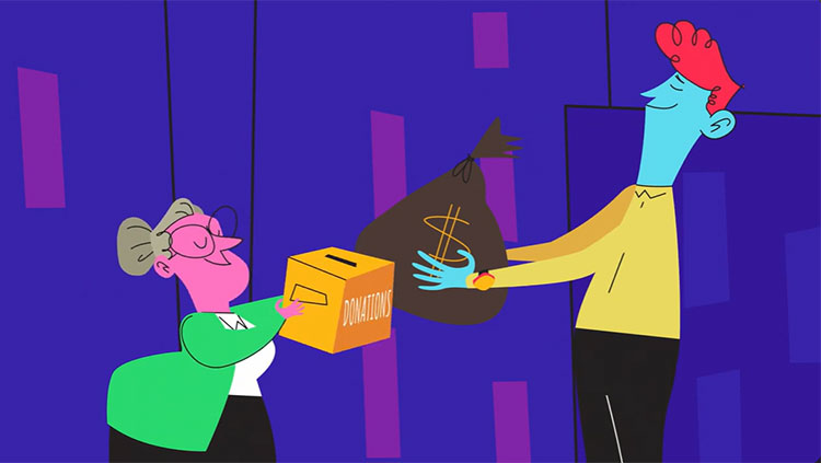 Man and woman exchanging gifts