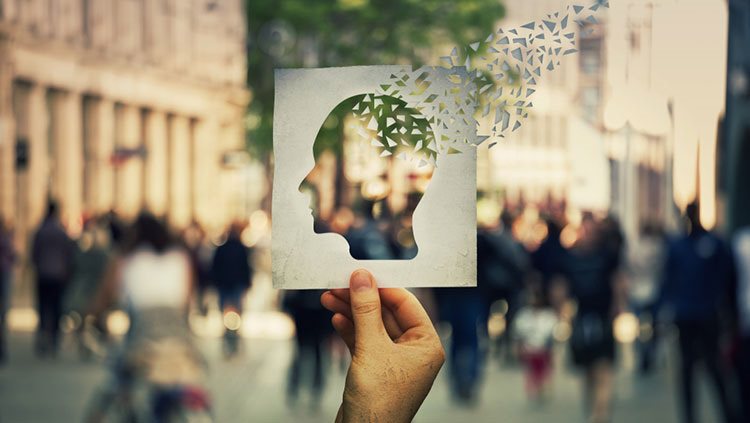 Cut out of a silhouette held up in a city