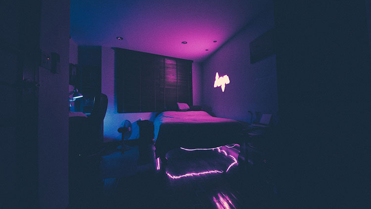bedroom with led lights