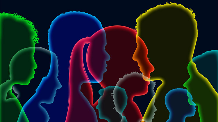 Neon outline of silhouettes