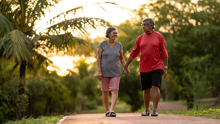 Older couple walking