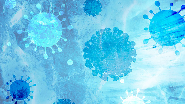 Coronavirus under the microscope watercolor texture