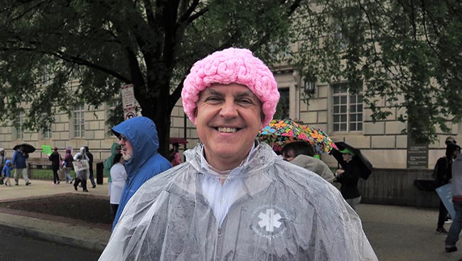 Several marchers were spoted in the crowd with various knitted pink brain hats to keep warm.