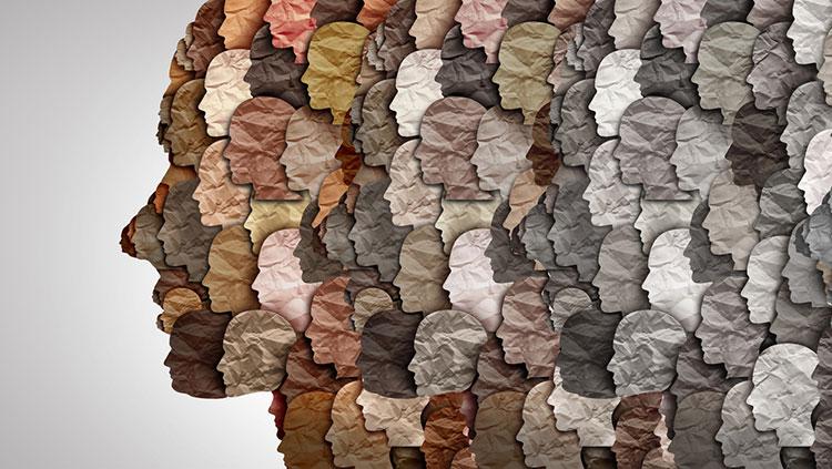 Silhouette created with many faces 