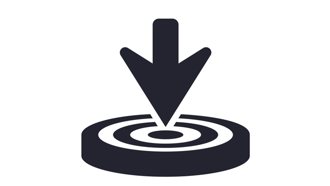 Icon of arrow over  a target mark. 