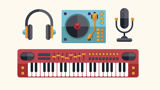 Illustrations of various musical instruments