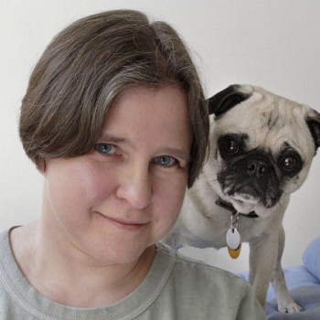 Photograph of Linda Lombardi and a pug