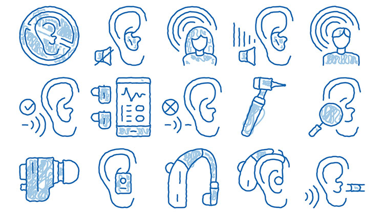 Hand drawn illustrations: hearing loss concept