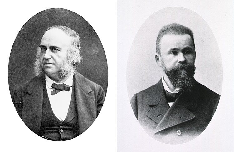 Portraits of Pierre Paul Broca (left) and Carl Wernicke (right).