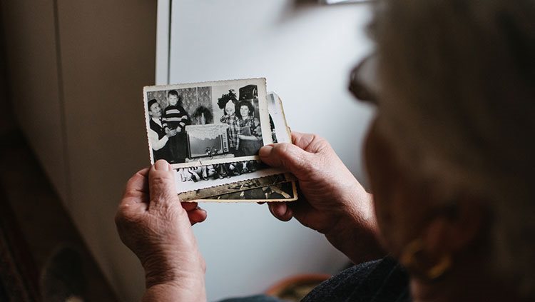 Woman looking at photos