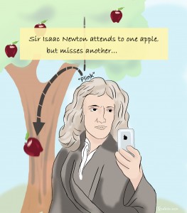 Isaac Newton uses a phone