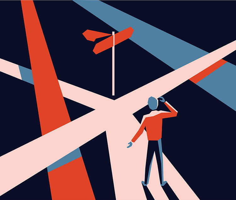 Animated person walking with multiple paths