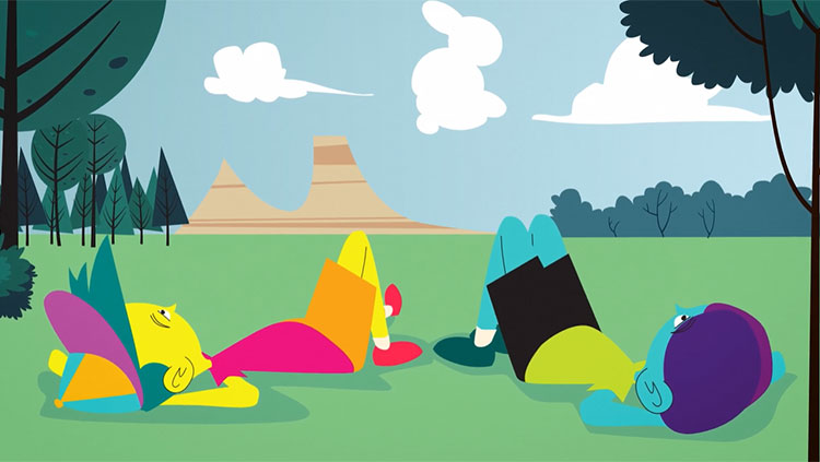 Characters laying in the grass