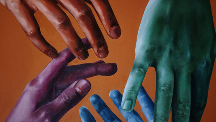 Colorful hands touching