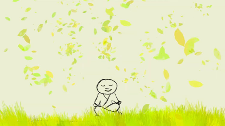 Animated character meditating